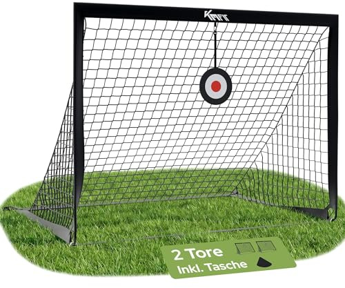 KM-Fit Fotbollsmål Set 2-pack 120 x 90 cm med Justerbara Träningsmål | Fotbollsmål för Barn | Inkl. Markfästen och Bärväska | Träningsmål för Utomhusbruk