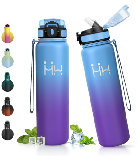 JAPORIA Borraccia con Cannuccia 1L, Borraccia in Acciaio Inox, A Prova di Perdite, Riutilizzabile, Doppia Parete Isolata, senza BPA, Borracce per Outdoor, Campeggio, Palestra