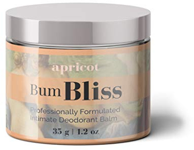 Bum Bliss Intimate Deodorant balsam - (aprikos) luktneutraliserare för din rumpa, privat och armhålor - Ingen peroxid, ingen sköljning, mild leave-in-formel som fungerar direkt – för fans av komfort