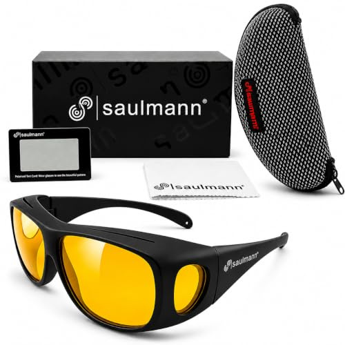 Saulmann® Polarisierte Unisex Überzieh Blendschutzbrille - Kontrast Outdoor- & Nacht Fahrbrille mit UV-Schutz gegen blendendes Licht und Antireflexbeschichtung - SM5775