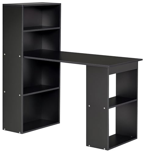 HOMCOM - Escritorio informático, Escritorio con Almacenamiento, 6 Compartimentos Abiertos, Mesa de Ordenador para Dormitorio, Estudio, 120 x 55 x 120 cm, Color Negro