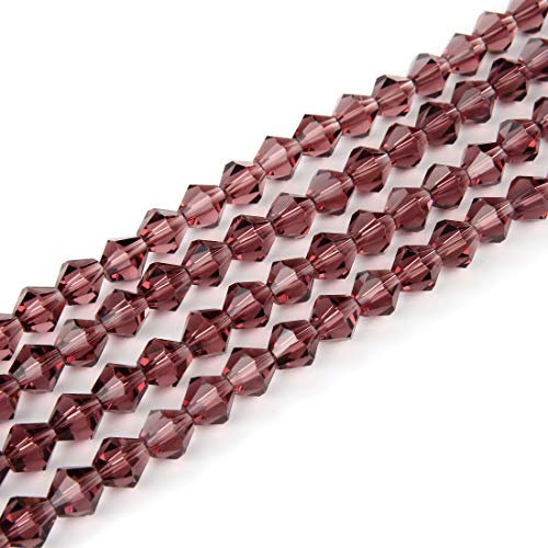 5 Strands Czech 6mm (0.24 Inch) Faceted Bicone Crystal Glass Loose Beads Spacer Bulk Burgundy Red (215-230pcs) for DIY Craft Jewelry Making CCB611