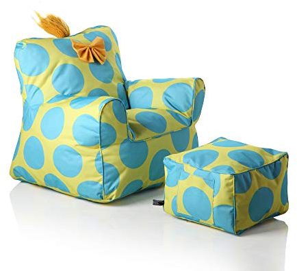 Sweety Toys 12138 Kindersessel Set mit Hocker gelb mit türkisen Punkten-Indoor/Outdoor-Waterproof