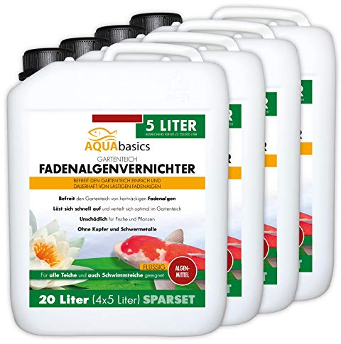 AQUAbasics Gartenteich Fadenalgenvernichter FLÜSSIG entfernt lästige Fadenalgen dauerhaft und stopp die Neubildung von Algen, Größe:20 Liter