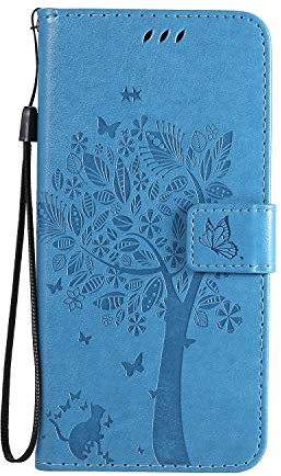 Fatcatparadise Kompatibel mit Samsung Galaxy M31 Hülle, Handyhülle Samsung M31, Prägung Muster Schutzhülle Galaxy M31 PU Leder Wallet Case Klappbar Flip Hülle Brieftasche Ledertasche (Blau)