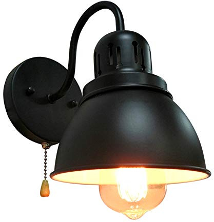 QJUZO Vintage Appliques Murales Avec Interrupteur À Tirette, Rétro Industrielle Lampe Murale Cuisine Lampe De Mur En Fer Noir E27 Pour Chevet Salle De Bains Salle À Manger Couloir Éclairage