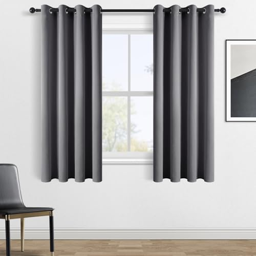Topfinel Gardinen Grau Blickdichte Vorhänge Mit Ösen Verdunklungsvorhänge Kurz Curtains for Living Room Sonnenschutz Outdoor Vorhang Balkontür 2er Set H 145 x B 140 cm