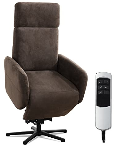 Cavadore TV-Sessel Cobra mit 2 Motoren + Aufstehhilfe / Fernsehsessel mit Liegefunktion, Relaxfunktion + Fernbedienung / Sternfuß, belastbar bis 130 kg / 71 x 110 x 82 / Lederoptik, Braun