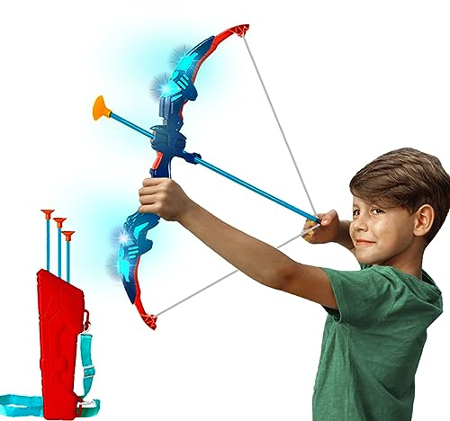 xwin sportseries Archery Bow and Arrow Set for Kids with LED Flashing Lights, Arrow Holder Target and Quiver Hunting for Boys and Girls Indoor and Outdoor Toys, Bow & Arrow Set with Light Up Function