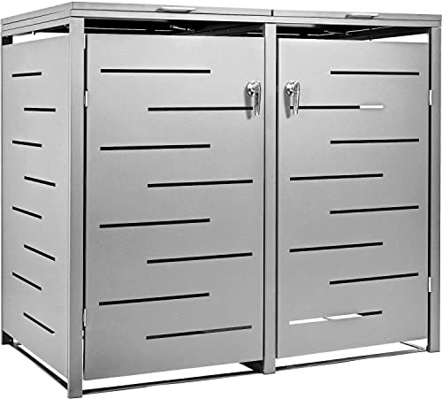 STILISTA Mülltonnenverkleidung aus Metall, für 2 Mülltonnen je 240 Liter, Silber