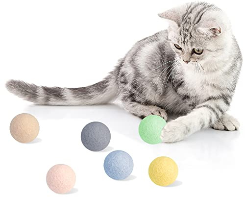 FURJOY Cat Wool Ball Toys, 6 Pack Colorful Cat Toy Balls for Small Pets Fetch and Play - Eco Friendly Quiet Wool Toy for Kittens, 4cm - Golf Ball Size