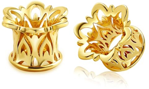 Stfery Ohr Tunnel 8mm, Piercing 0G Gold Hohler Plug, Flesh Plugs Blumen Paar Schmuck