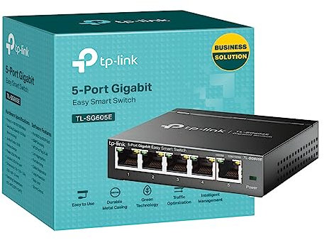 TP-Link TL-SG605E 5 Port Gigabit Smart Switch, Network Switch, Power Saving, Plug & Play, Metal Case, Ethernet Switch, Ethernet Splitter, Centralized Cloud Management, Desktop or Wall Mount