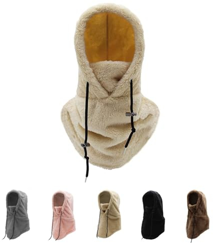 Hokuto Sherpa-Kapuze, Sherpa-Kapuze Skimaske Winter warm Winddicht Radfahren Wandern, verstellbare Schal-Abdeckung, Mütze, Unisex, Damen, Herren (Khaki)