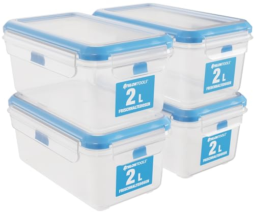 ATHLON TOOLS Set di 4 contenitori salvafreschezza da 2 l, in qualità gastronomica, 100% ermetici e a prova di perdite, da -40 a +100 gradi, per tutti gli alimenti, senza BPA, per frigorifero [Made in