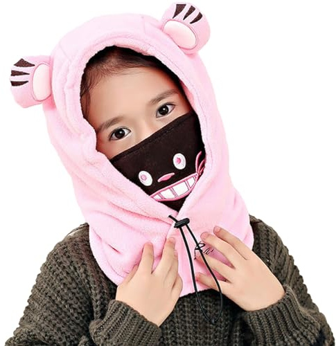 TAGVO Cagoule d'hiver pour Bébé Fille Garçon, Balaclava Casquette Polaire Mignon Animal, Thermique Bonnet Echarpe Hiver, Chaud Cache Oreilles Chapeaux Enfant Ski Snowboard pour Enfant 3 à 9