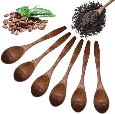 6 Stück Holz Esslöffel, Holzlöffel Klein Teelöffel, Natürliche Kleine Holzlöffel Dessertlöffel Suppenlöffel Teelöffel Handgemacht Gewürze Honiglöffel Wooden Spoon Set Für Honig Kaffee Tee Kuchen