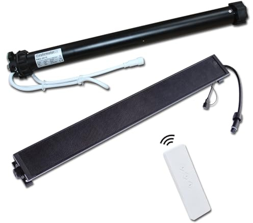 Solar Akku Rohrmotor Rollladenmotor Set 12V incl. Solarmodul, 1 Kanal Design Handsender und Motor Auswahl (20Nm Motor SW60)