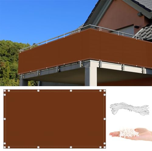 Sichtschutz Balkon Hellgrau 115x900cm, Leicht Transparent Wind- und UV-Schutz Wetterfest, inkl. Nylonkordel Befestigungsmaterial - Seitenbalkonverkleidung für Balkongeländer, Terrasse & Garten