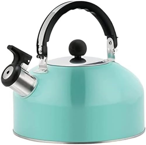 Bouilloire sifflante en acier inoxydable de 3 L avec poignée - Bouilloire à thé de grande capacité - Couleur unie - Bleu - 18,5 x 19 cm