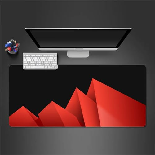 QiHon Mauspad Groß Gaming Rote Geometrie Mousepad XXL 700x400x2mm rutschfeste Schreibtischunterlage Gaming Tastatur Matte Abwaschbar für PC Zuhause Büro