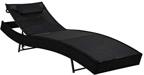 Homgoday Sonnenliege mit Kissen aus Polyrattan, schwarz, Möbel, Sonnenliegen, Schlafsofa-Möbel, Gartenliegen, Pool-Liege, Sonnenliege für den Garten