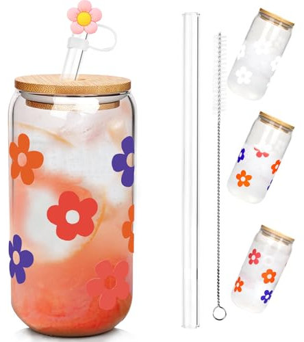 Mason Life Glass Cups with Lids and Straws, Valentine Gift 18oz Iced Coffee Cup with Color Changing, Beer Can Shaped Iced Coffee Glass Set, Drinking Glasses for Long Drinks, Water, Cocktail, Whiskey