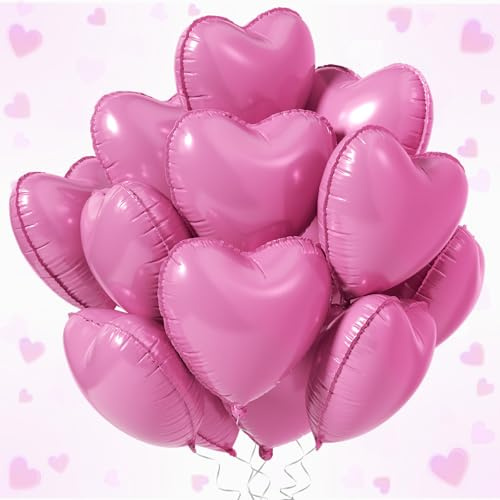 Tayuvira 25 Stück Herz Folienballon Rosa18 Zoll,Valentinstag Luftballons,Love Dekoration,Herzluftballons,Heliumballon Herzen,folienballon Herz für Geburtstag Hochzeit Valentinstag Party