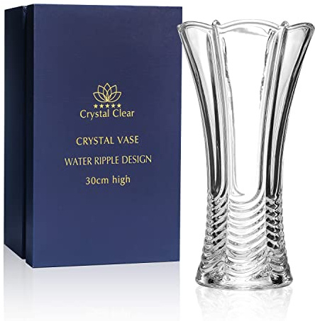 Crystal Vase, 30cm high, For Flowers & Decor, Water Ripple Design, Eternal Love for Home Nice, Shiny, Adorable, Suitable For all Occasions, Perfect as a Gift,
