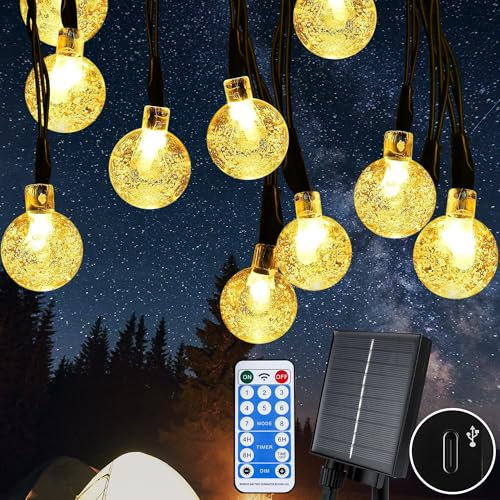 HappiHause Solar Lichterkette 15M 105 LED Solarlichterkette 8 Modi Kristall Kugeln Wasserdicht IP65 für Außen Innen Deko Garten Bäume Terrasse Balkon Partys, Warmweiß