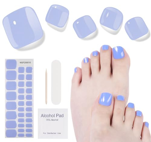 Semi Cured Gel Nail Strips- 32 Pcs Nail Wraps,Blue Toenail Stickers, Works with Any UV Lamp - Easy to Carry Holy Gels& Use and Remove，Suitable for Both Girls and Women