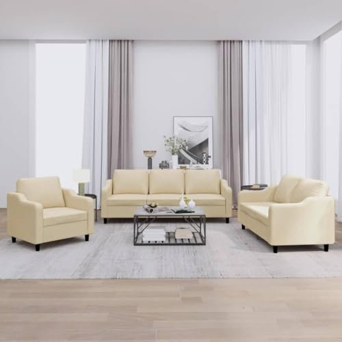 CINDERFUL 3-TLG. Sofagarnitur mit Kissen Creme Stoff,Gemütliche Couchgarnitur aus Cremefarbenem Stoff für EIN bequemes Sitzerlebnis im Wohnzimmer Möbel, Wohnzimmer