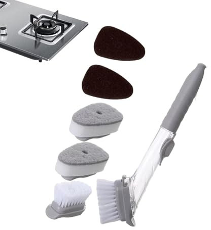 Kitchen Brush for Dish,Automatic Kitchen Soap Dispensing Scrubber - Nylon Bristles Cleaning Accessory for Cookware, Utensils, Sinks, and Countertops