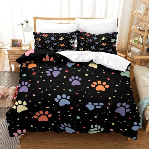UENDOKRNN Chubby Paws Muster Bettbezug Bettwäsche Kinderbettwäsche-Set Reißverschluss Mit Kissenbezügen Betten Set Für Jungen Und Mädchen, Kinder Single（140x200cm）