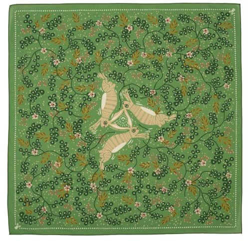 WHTE MOSS Klassisches Bandana mit drei Hasen, 100 % Baumwolle, extra weich – für Damen und Herren, grün, 22 x 22