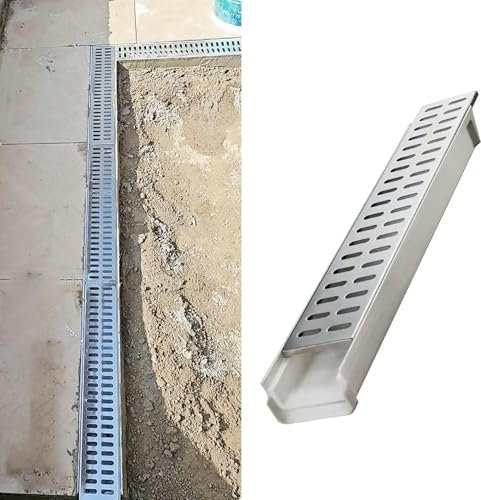 Canaletta Scolo Acqua Piovana Canale di Drenaggio a Doppia Fila per Cortile, Canale di Drenaggio Largo 10 Cm con Tubo in Resina e Griglia Metallica, Coperchio Filtro di Drenaggio Esterno Lungo 60 cm(W