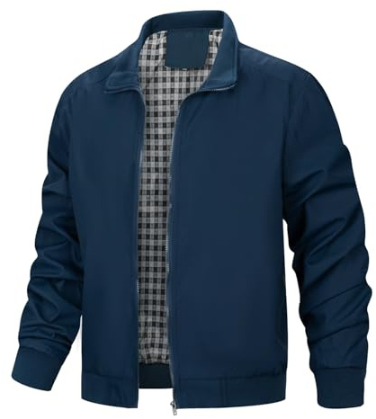 Wirltte Mens Bomber Jackets Lightweight Casual Windbreaker Baseball Sports Hiking Jacket Outwear with Zip Pockets Navy XL
