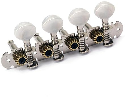 JOINPAYA Mécaniques D’accordage Pour Mandoline 4 Rangées, Têtes Rondes Couleur Blanc Nacré, Lot De 2 Clés D’accordage En Métal Robuste, Accessoires De Remplacement Pour Instruments à Cordes