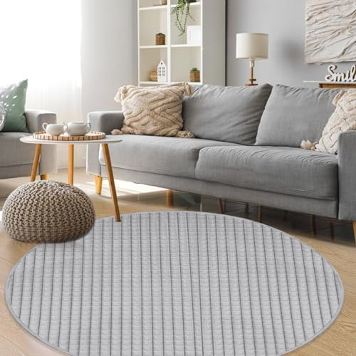 HOMELUX Teppich Wohnzimmer Rund ø 160 cm Kunstfell Fellteppich Weicher Furry Teppich Moderne mit 3D Effekt, Einfarbiges Bettvorleger Für Schlafzimmer Kinderzimmer, Fußbodenheizung geeignet, Grau