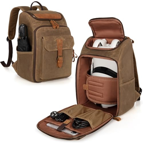 Trunab Carrying Case – Compatible with Meta Quest 3S/3/Pro/2, Vintage | Travel Backpack with Multiple Pockets for VR Headset, Controllers & Accessories – Water-Resistant