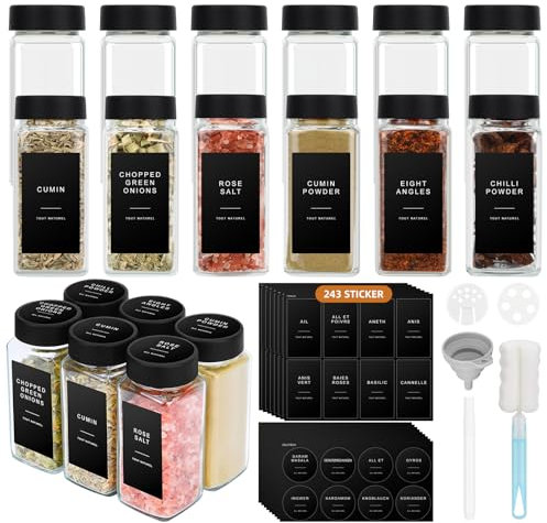 Mozvvco Barattoli Spezie - 12pcs Contenitori Spezie 120ml Barattoli Porta Spezie con Coperchio - Barattoli Porta Spezie con Setaccio, Etichette, Spazzola, Lmbuto