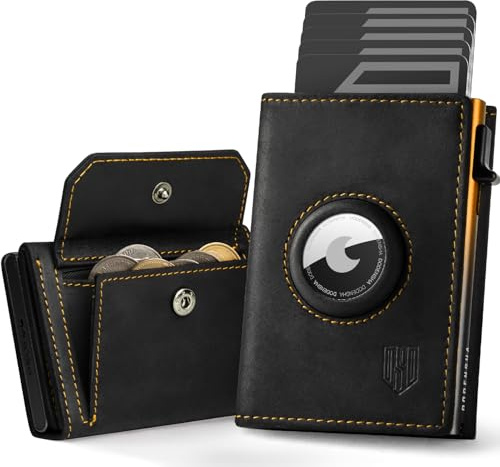 DODENSHA® Airtag Wallet Herren mit XL Münzfach I MagSnap Kartenetui I Smart Airtag Wallet für 10+ Karten I Geldbörse Herren mit RFID Schutz I Portmonee mit AirTag* Fach I SchwarzGelb