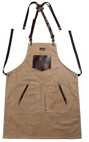 delantal de carpintería, delantal de herramientas, Delantal Delantal de Lona Delantal de Trabajo Vintage Durable Impermeable Cuero Genuino Delantales de Lona de algodón Café Panadería Bar Jardinería C