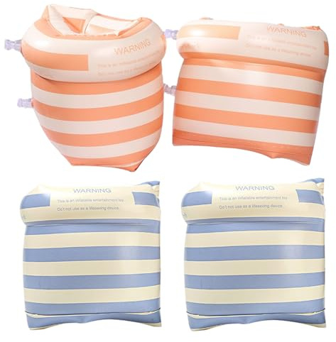 Arm floaties för barn och vuxna, uppblåsbara arm floaties 2 par blå och orange randiga badband för barn vuxna med ventil hög flytkraft ingen läckage pvc simträningsutrustning pool