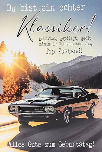 Braun + company lustige Geburtstagskarte Mann Auto Klassiker Motiv Klappkarte mit Umschlag für Männer