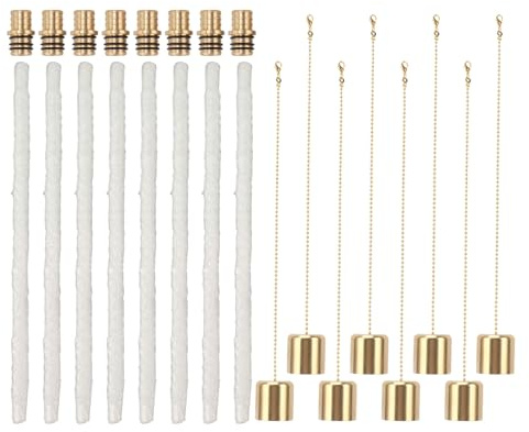 Tiki Torche Mèche, Kit de Lampe de Bouteille 8pack Longue Vie Torche Mèches en Laiton Porte-mèches Porte-Huile Lampe à Huile Mèche Torche de Bouteille de Vin pour Patio de Jardin
