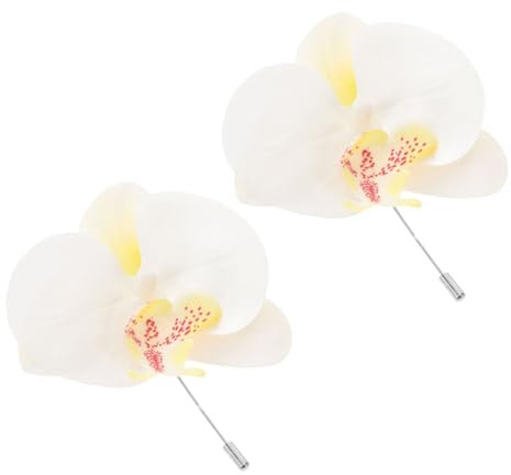 MUCKLILY Broche Orchidée Satin Blanche, Épingle à Fleur Élégante, Lot de 2, Accessoire Femme Cérémonie, Mariage et Bal, Petite Broche Raffinée pour Tenue Habillée