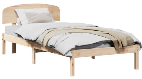 vidaXL Cadre de lit avec tête de lit Naturel 80 x 200 cm Pin Massif, Cadre de lit stylé, Bois Massif, Design Moderne, Montage Simple, Lattes Fixes, Meuble pour Chambre