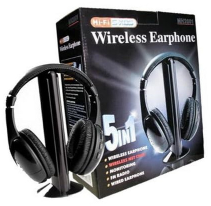 Operitacx Cuffie Wireless 5 in 1 con Microfono per Tv e Computer Nero | Uso Cablato e Fili, Frequenza 86-108 Mhz, Altoparlante 40mm, Plastica, per Musica
