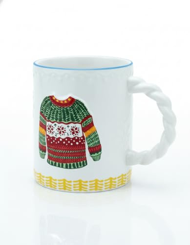 SOLPKD Süße Weihnachts Tassen – Keramik Becher mit Zopf-Griff, Weihnachtstasse Kaffeebecher, Spülmaschinenfest & Mikrowellengeeignet, Winter Christmas Mugs – Mütze, Socken, Pullover Designs